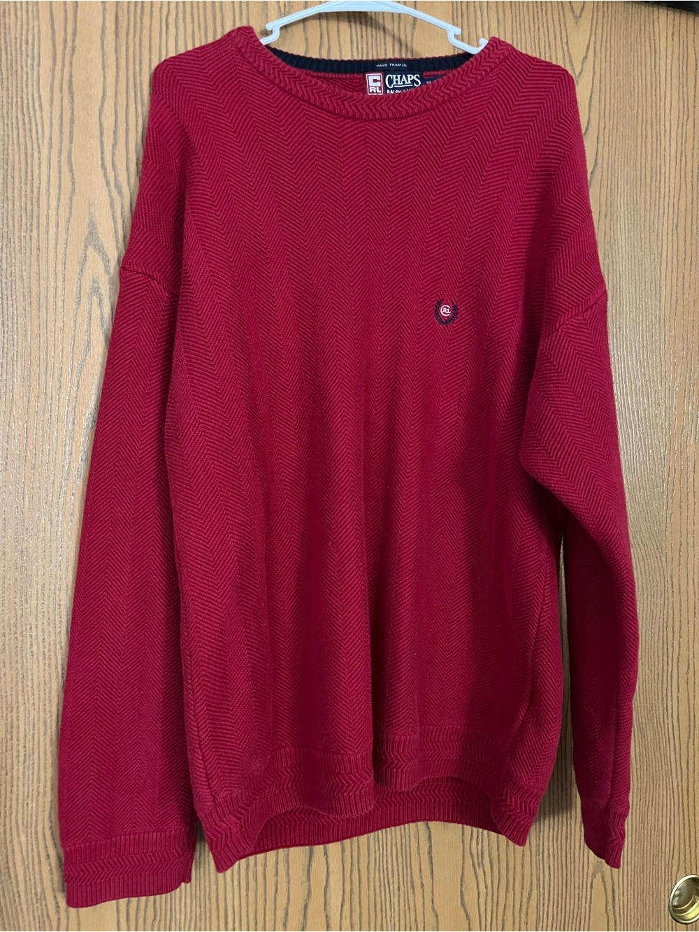 Vintage Chaps Ralph Lauren Men's Red Crewneck Sweater Hand Framed 100% cotton XL